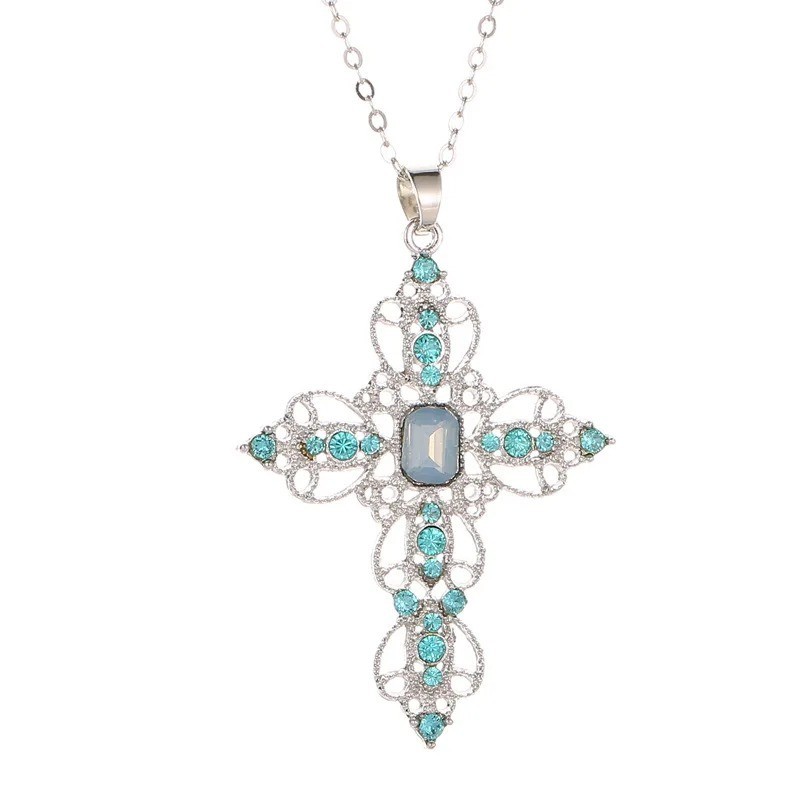 Gothic Big Zircon Cross Necklace Unisex Y2K Irregular Goth Large Cross Pendant