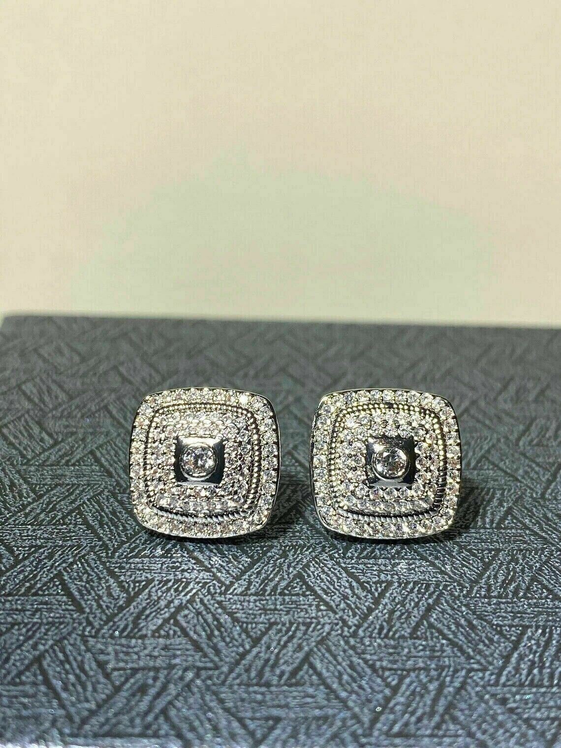 Round Cut Simulated Diamond Double Halo Stud Earrings In 14k White Gold Plated