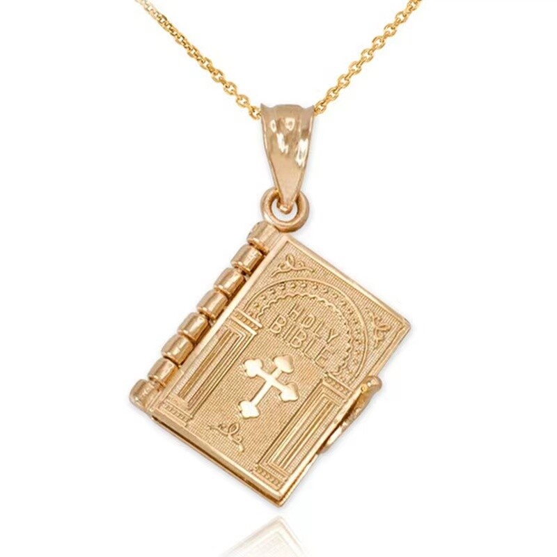 3D Gold Holy Bible Pendant Necklace Lord’s Prayer Christian Jewelry Chain 24″