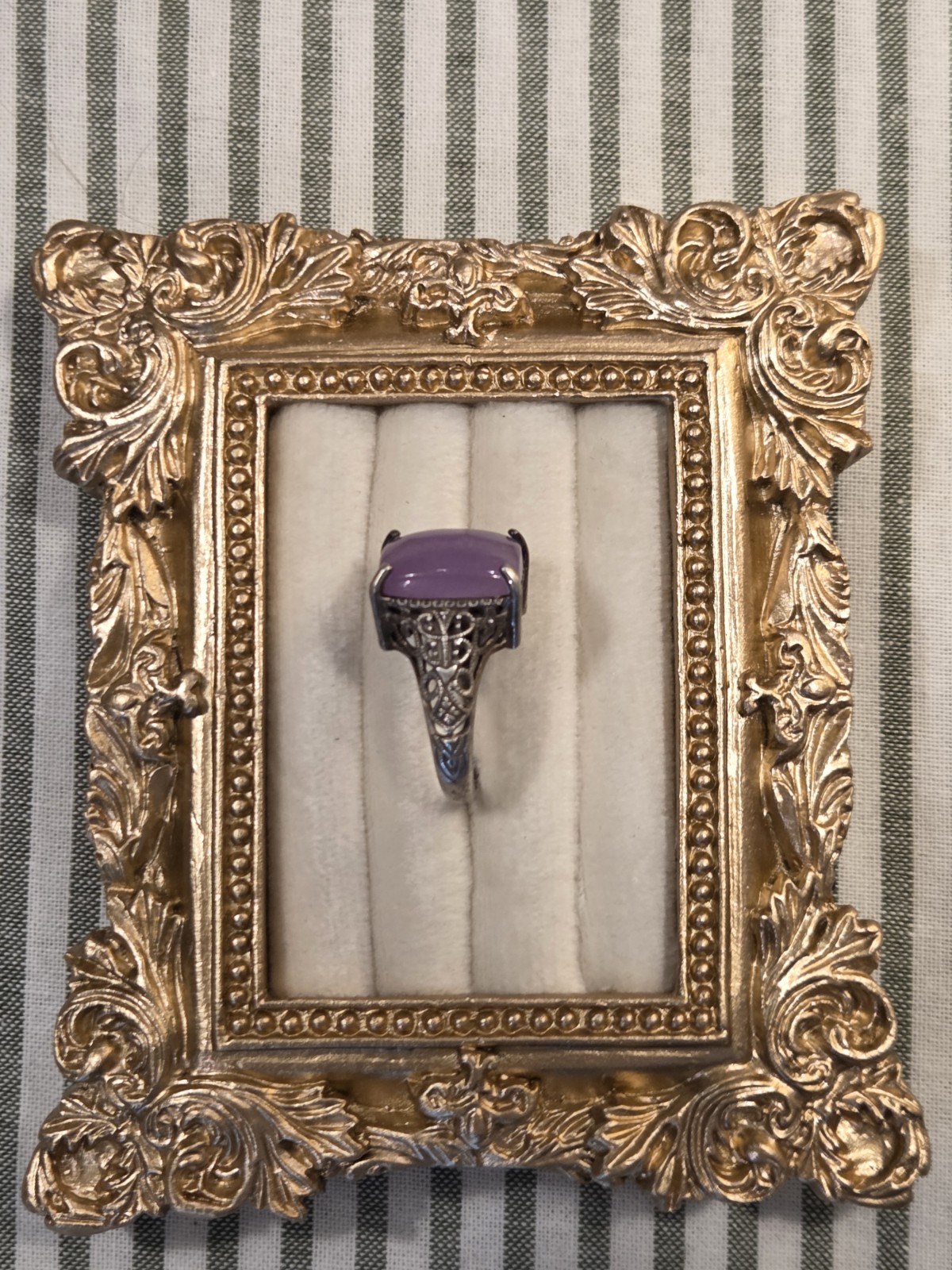 Silver Tone Purple Cabochon Stone Cocktail Ring Size 7 1 Gemstone Metal