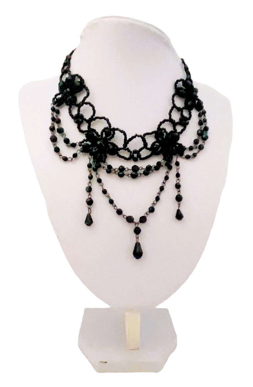 Black Bead Floral Choker Necklace Women Gothic Fancy Party Dress Gift Jewellery