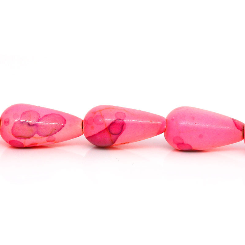 Sexy Sparkles 1 Strand Synthetic Agate Gemstone Loose Beads Teardrop Fuchsia 14m