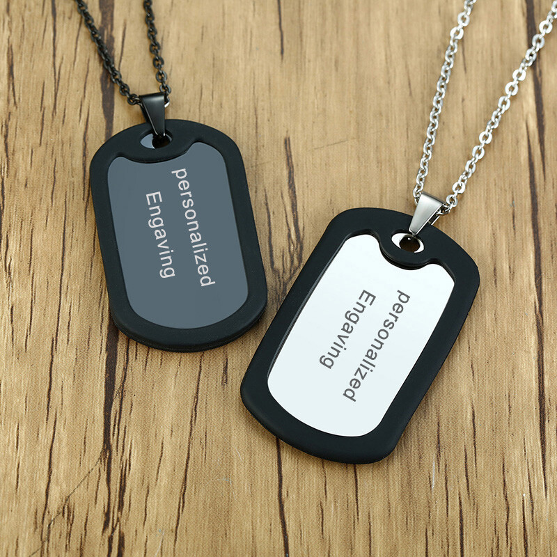Personalized ID Name Military Dog Tags w/ Silicone Silencer Men Necklace Pendant