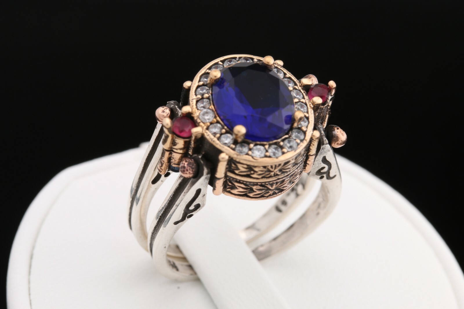 Turkish Reversible Oval Sapphire and Ruby Topaz 925 Sterling Silver Ring