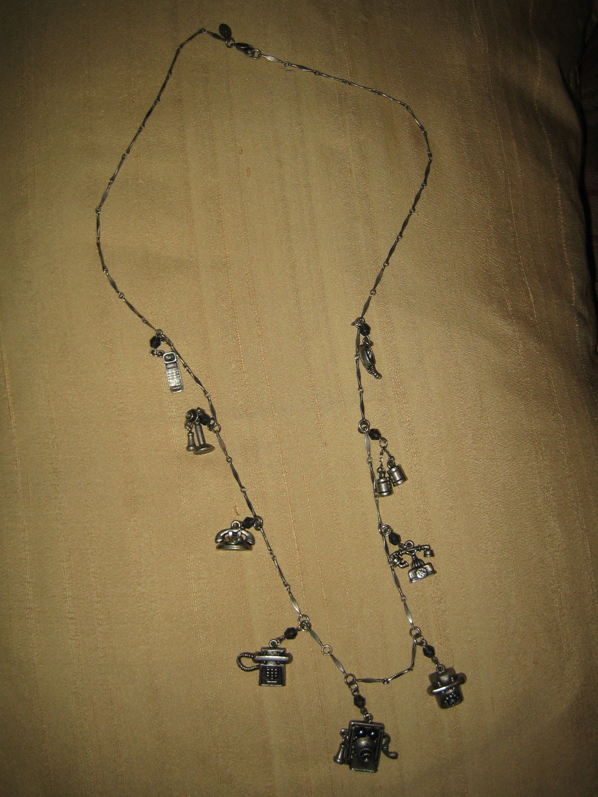 SWEET ROMANCE Pewter, Assorted Telephone Charm Necklace. 28″ USA