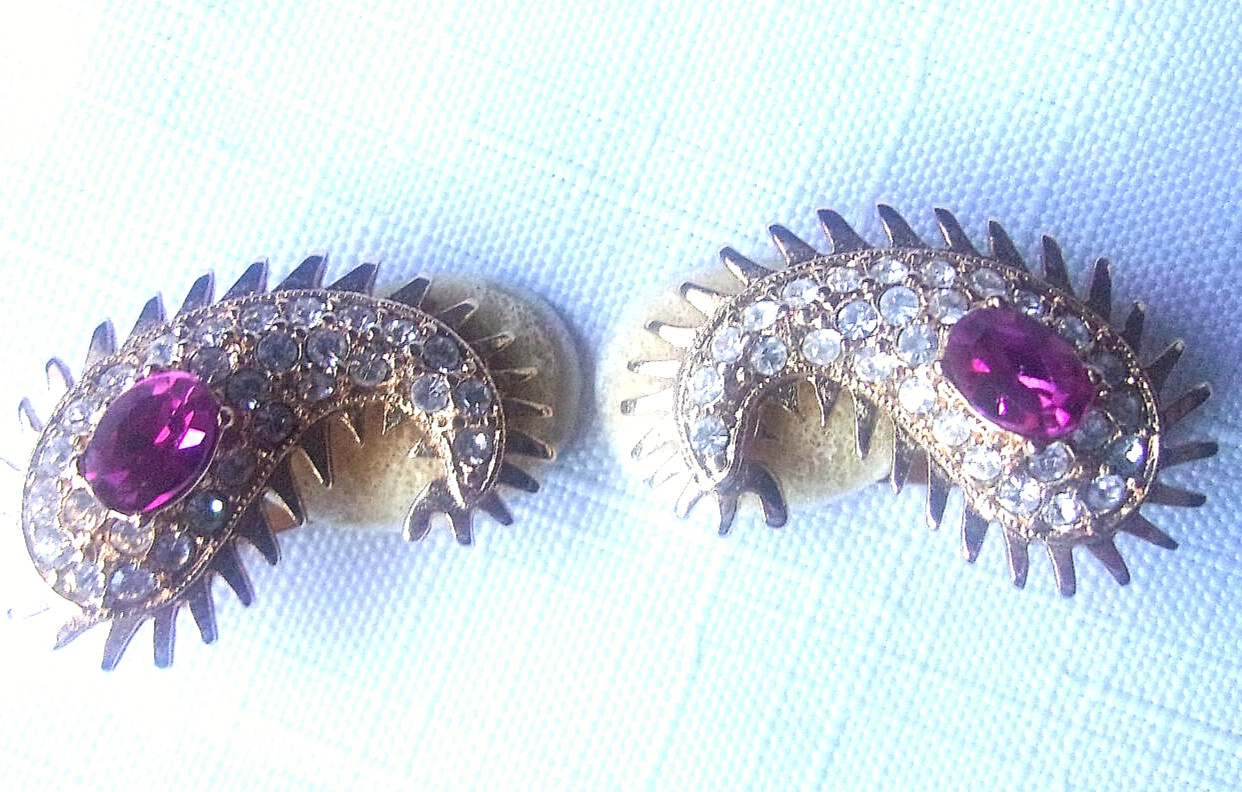 Kenneth Jay Lane KJL Vintage Maharani Paisley Enamel & Pearl Pin & Earrings Set