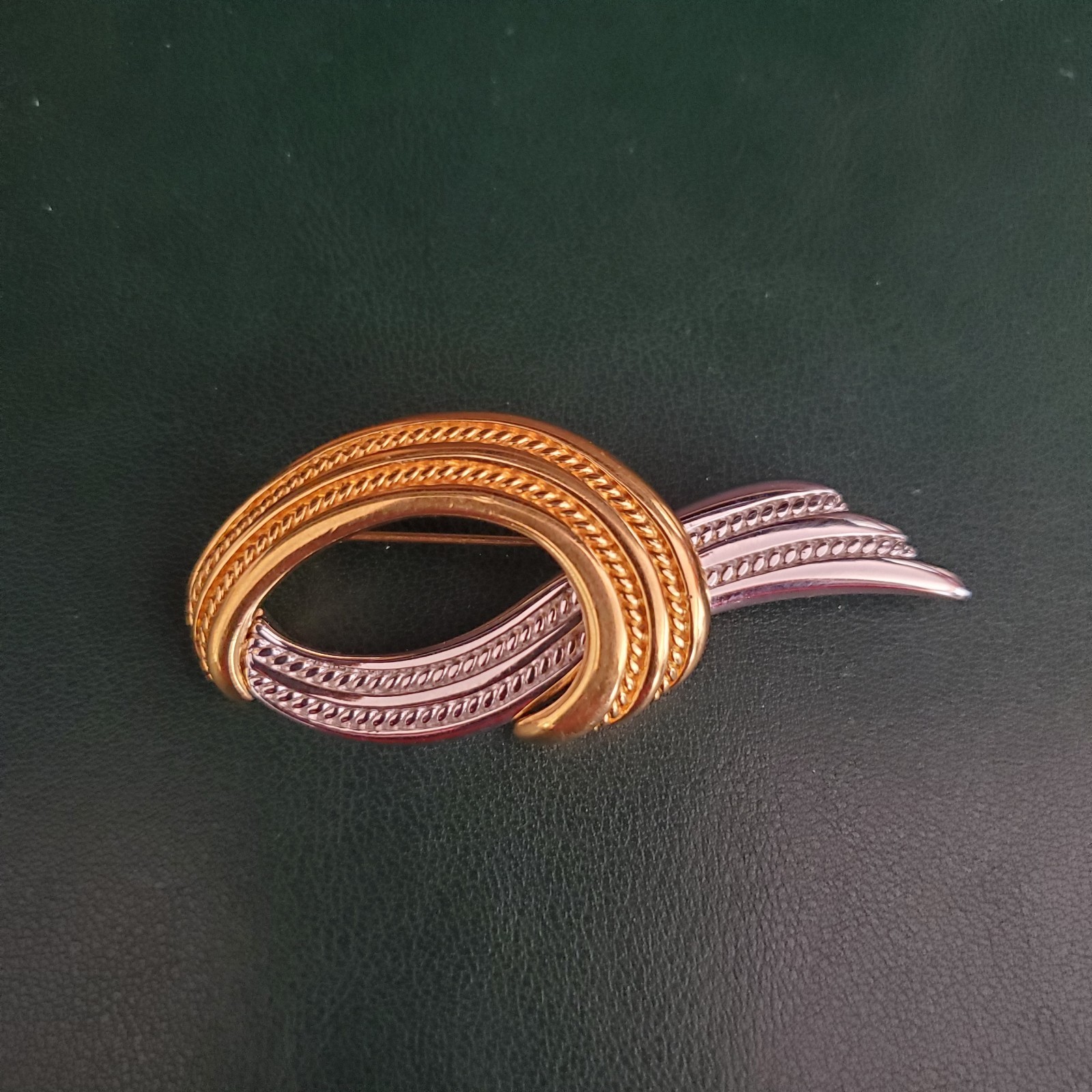 Monet Brooch Silver and Gold Tone Wreath Signed Trendy Classic Dressy