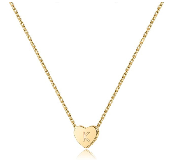 Mooham 14K Gold Plated Heart Initial K Necklace w/ Gift Box