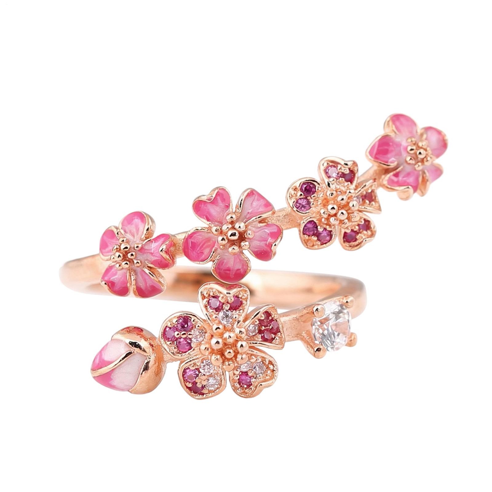 Flower Wrap Finger Ring for Women, Peach Blossom Flower Branch Open Ring