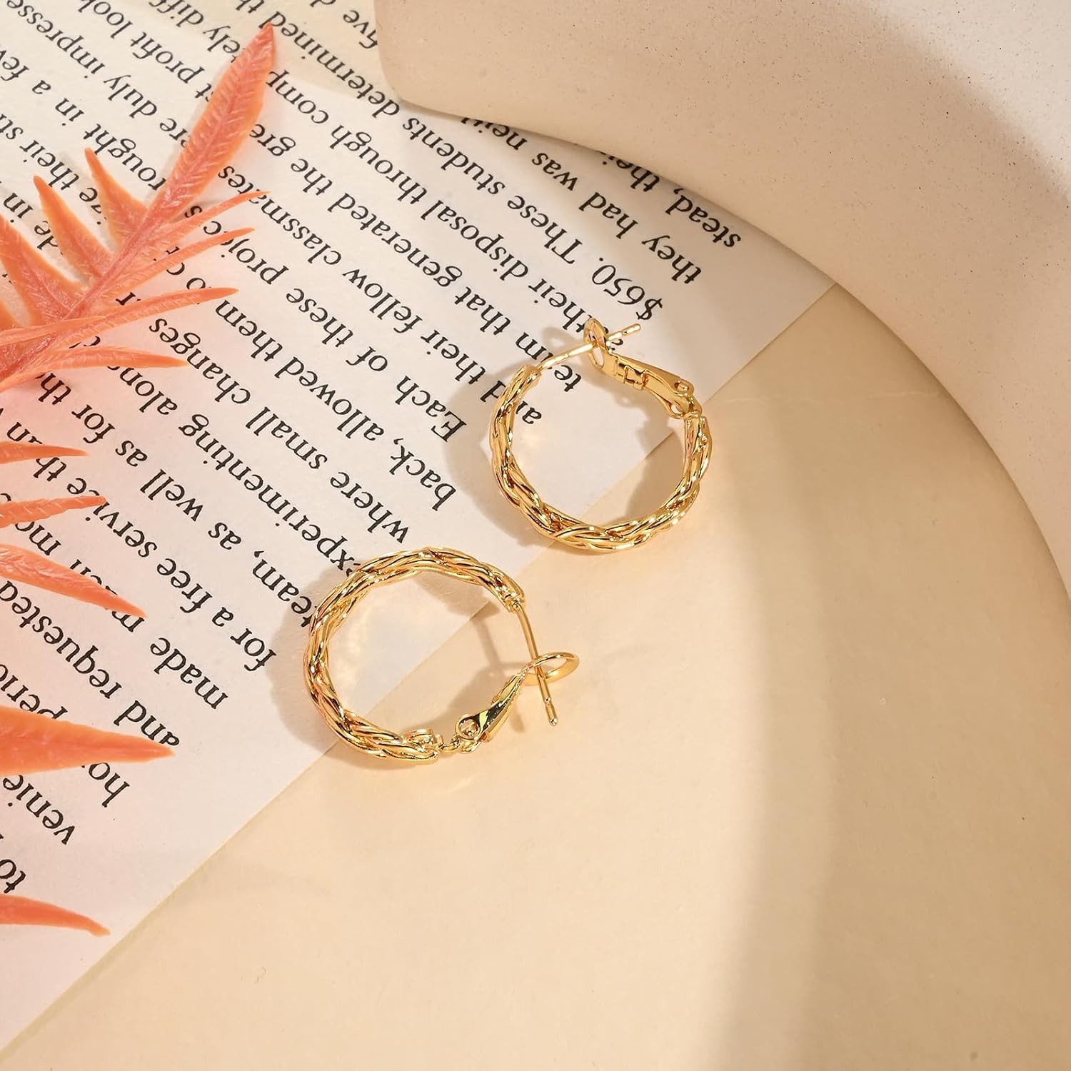 Twisted Gold and Silver Hoop Earrings for Women, 14K Gold Plated, Lightweight &