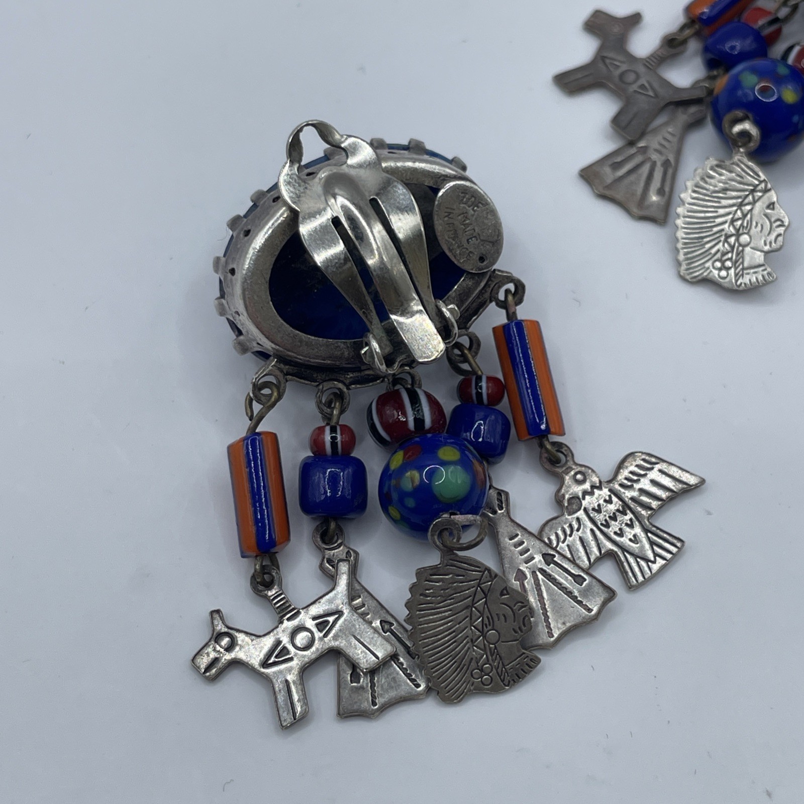 RARE Vintage Zoe Coste Indian Lapis Clip Earrings 1980’s Made In France Designer