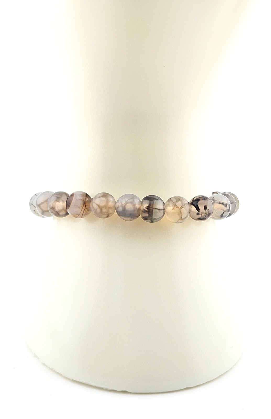 Gray Black & Brown Stone Beaded Elastic Bracelet J15-3671