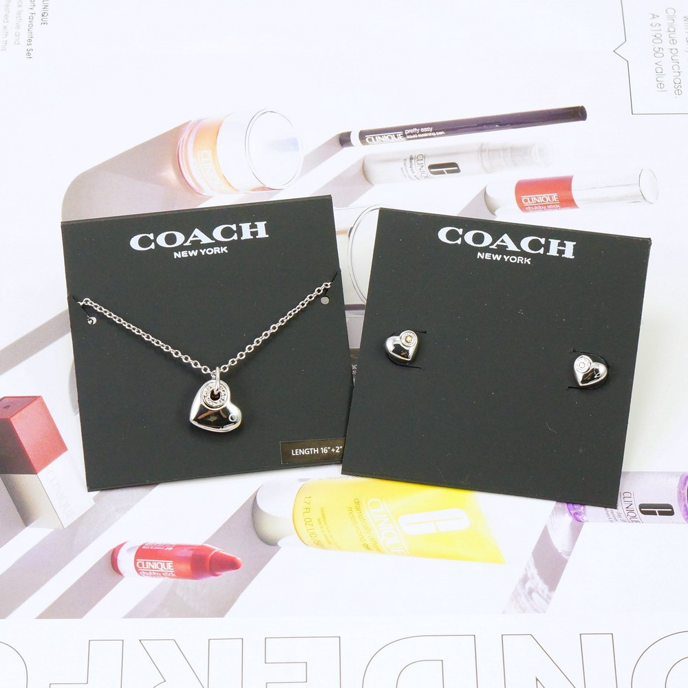 CLEARANCE! NWOT Coach Open Circle Heart Necklace Earrings SET Silver Tone