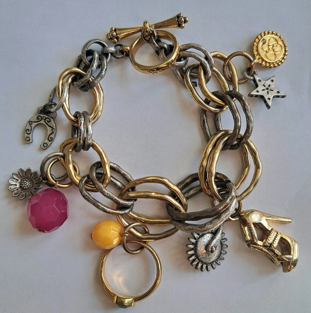 Jessica Simpson CHARM Bracelet Jewelry Chunky Toggle Signed Barbie Shoe, Ring