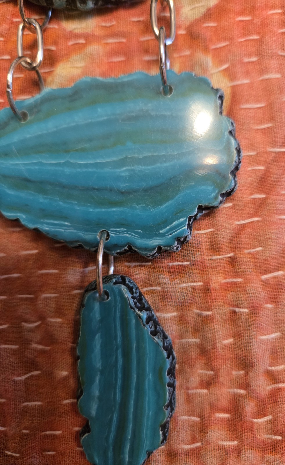 20″ man made striped turquoise necklace/ statement piece