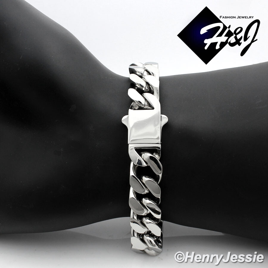 8.5″MEN Stainless Steel WIDE 12mm Silver Miami Cuban Curb Link Chain Bracelet
