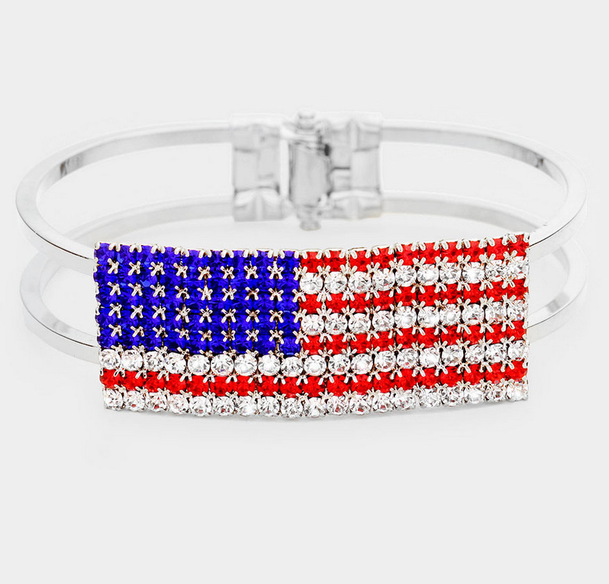 Crystal USA flag hinge bracelet