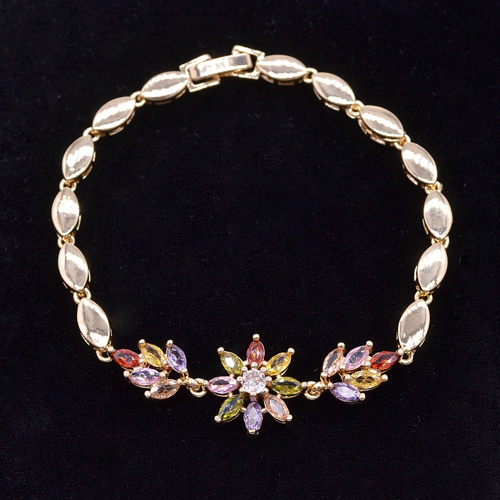 18K Yellow Gold Filled Women Trendy Multicolor Mystic Topaz Flower Bracelet