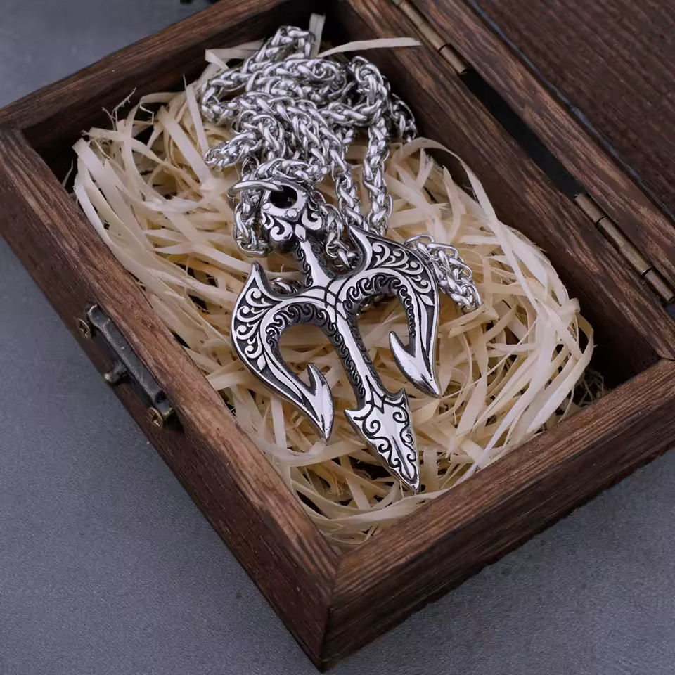 316L Rvs Griekse Mythologie Poseidon Trident Ketting Mode Retro Hip Hop Straat M