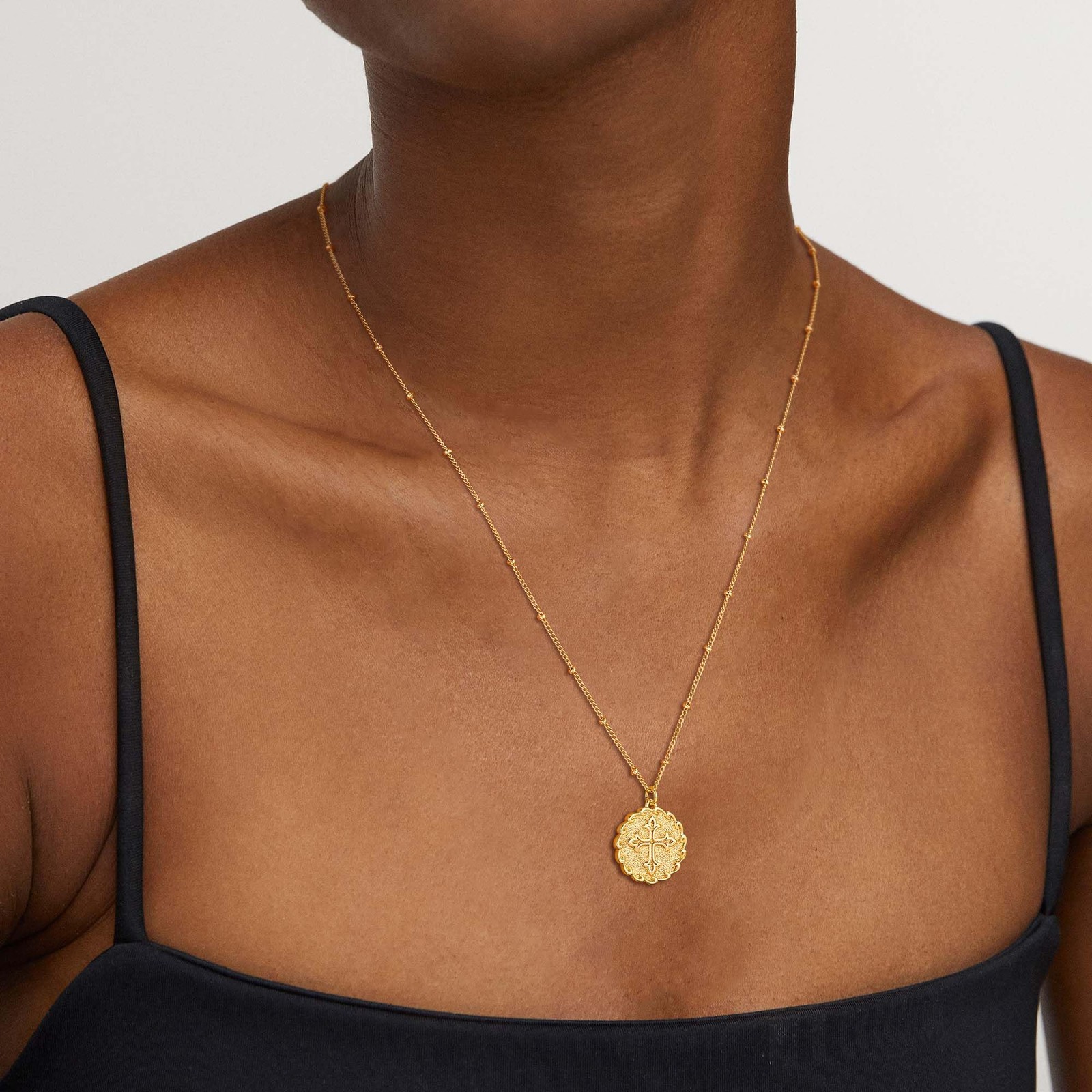 Coin Necklace 18k Gold Plated Vintage Textured Medallion Coin Pendant Round C…