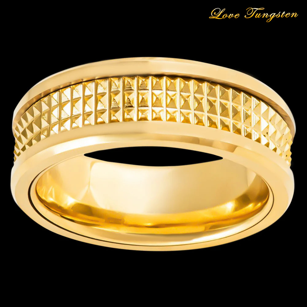 Jagged Center Yellow Gold IP Plated Tungsten Ring – 8mm