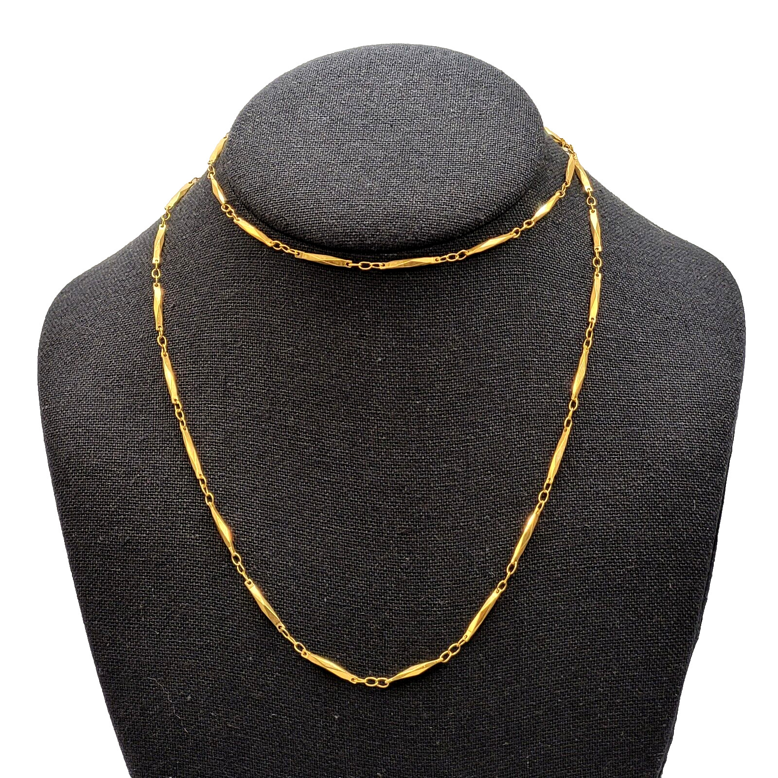 Elegant Elongated Marquise Shape Bar Link Gold Tone Chain Necklace 30.5 Inch