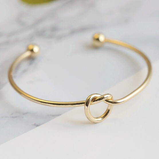 Women Rose Gold Knot Heart Open Cuff Bangle Tribal Bridal Stackable Bracelet