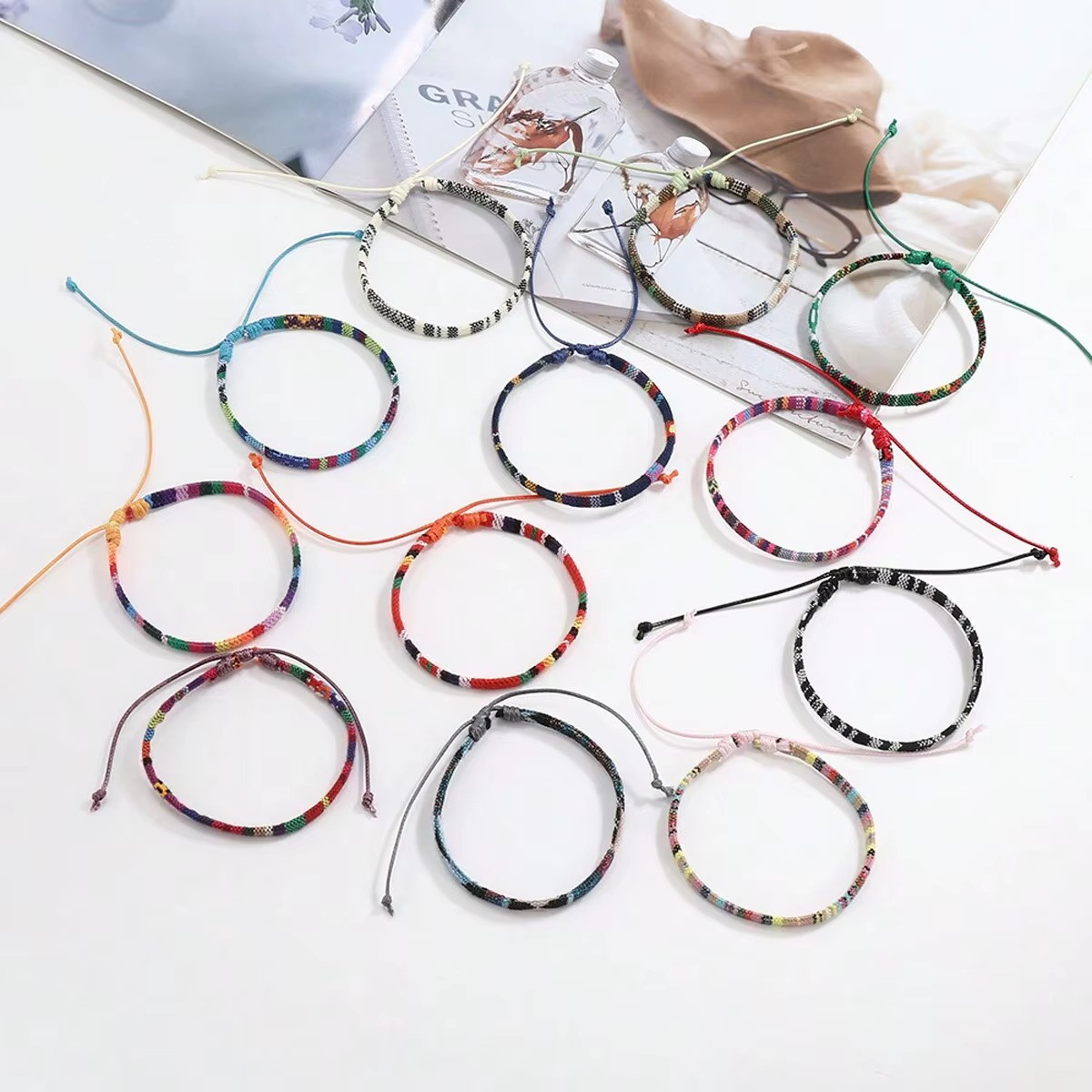 12 Boho Men & Women Surfer Beach Bracelet Set Braided Boho Handmade Bracelets