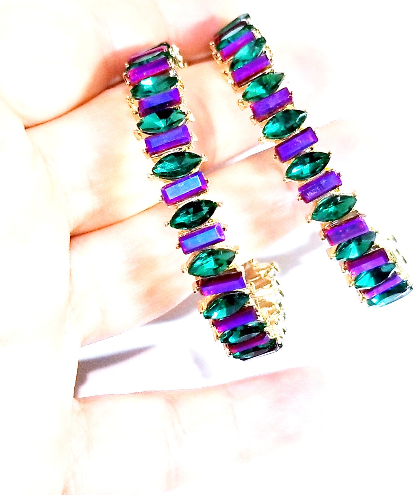 Chandelier Rhinestone Crystal Pageant Bridal Earrings Colorful Hoops 2.2 inch