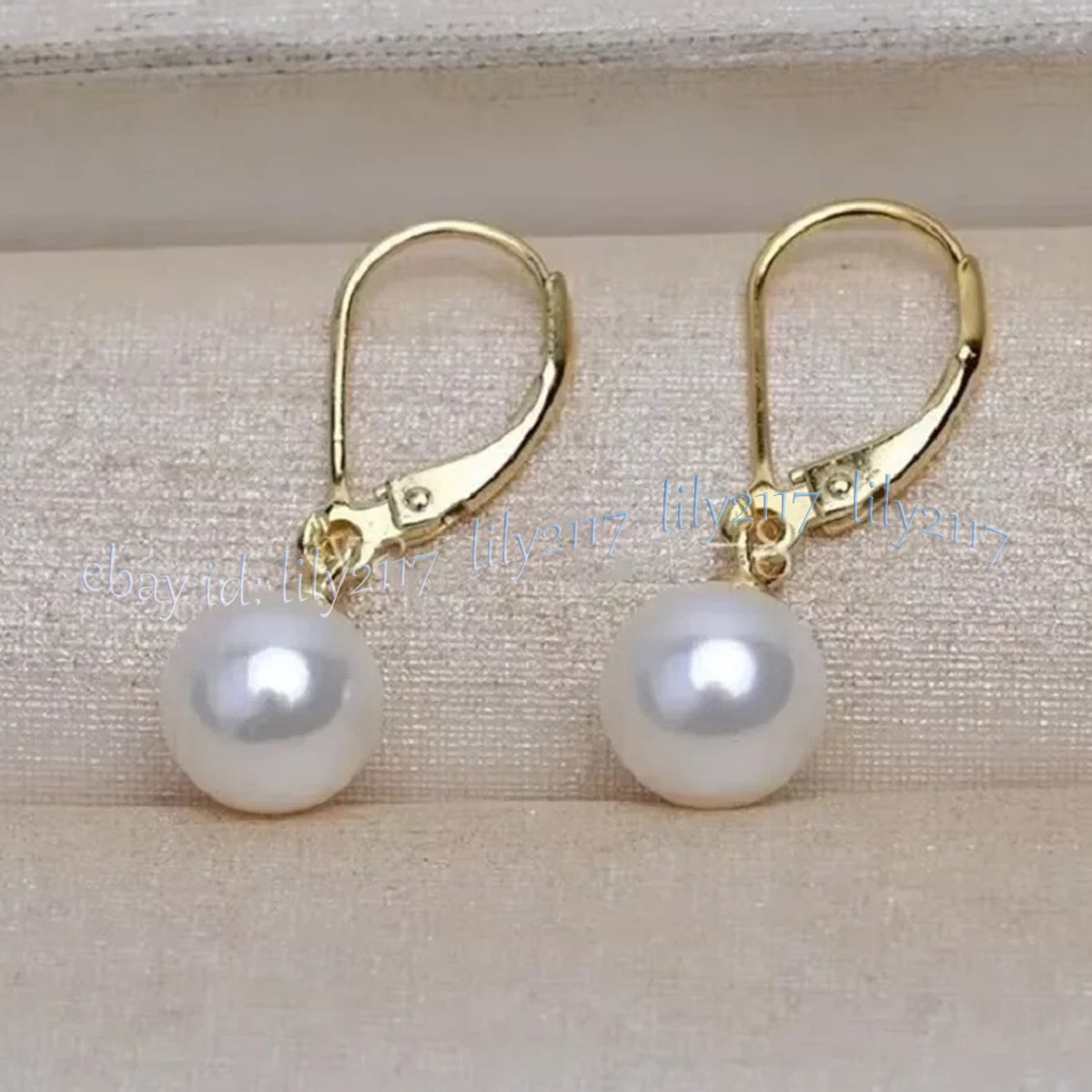 Perfect Natural Round South Sea White Pearl Dangle Earrings 14k Gold Leverback