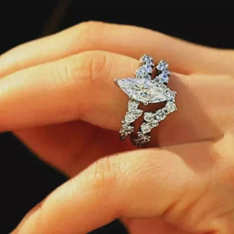 Marquise Moissanite Ring Set 925 Sterling Silver Bridal Wedding Band Women Gifts