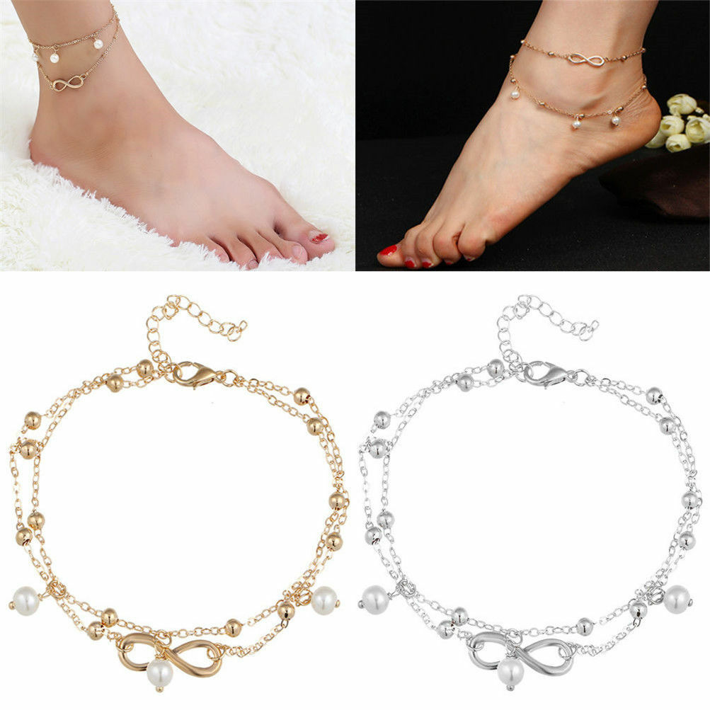 Women Double Ankle Bracelet 925 Silver Anklet Foot Jewelry Girl’s Beach Chain US