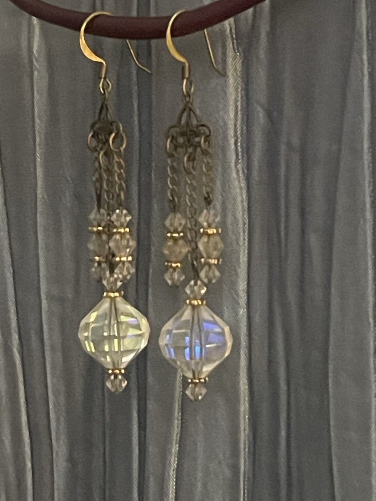 Gold Tone Clear Crystal Chandelier Dangle Drop Earrings Metal Hook Closure