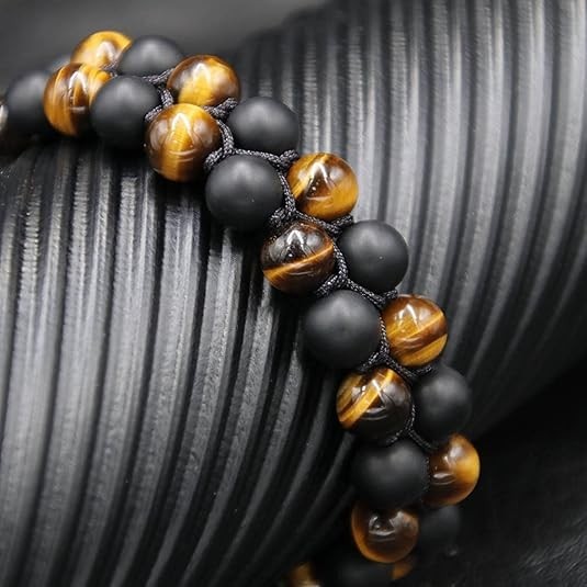 8mm Tiger Eye Black Onyx Lava Rock Triple Protection Beaded Bracelet Men & Women