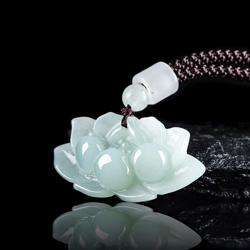 Myanmar Jadeite Lotus Pendant Necklace Burmese Jade Talismans Gifts for Women
