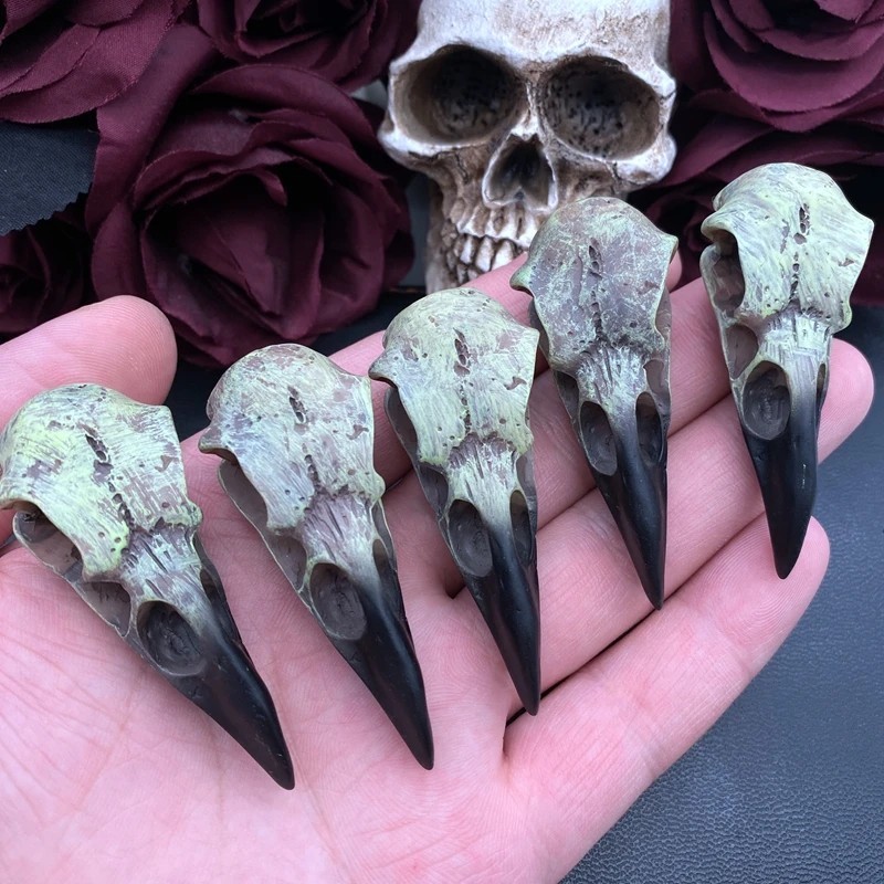 2PCS 3D Crow Skull Pendant Necklace Gothic Magpie Bird Jewelry Men Halloween Gif