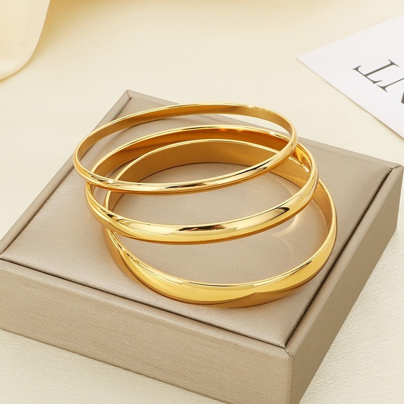 1pcs Gold Stainless steel 8mm Round Cuff Bangle Bracelet For ladies Gifts 68mm