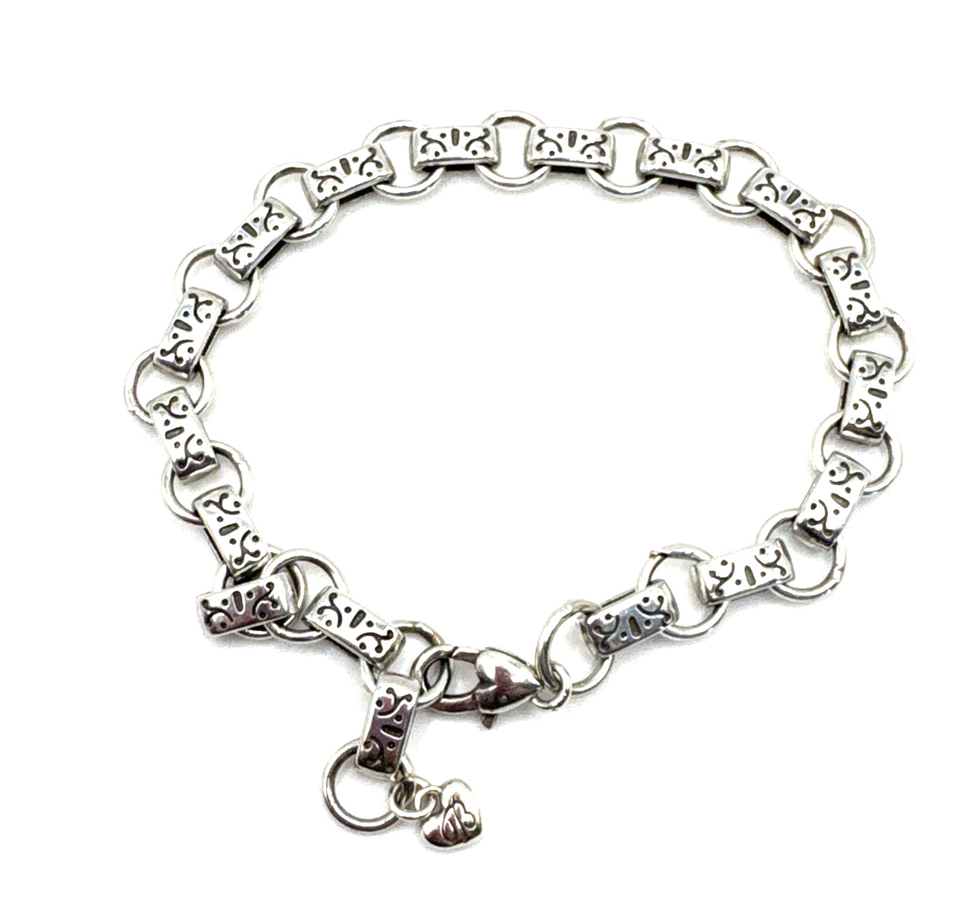Brighton Signature Chain Add Clip On Charms Silver Charm Heart Clasp Bracelet 10