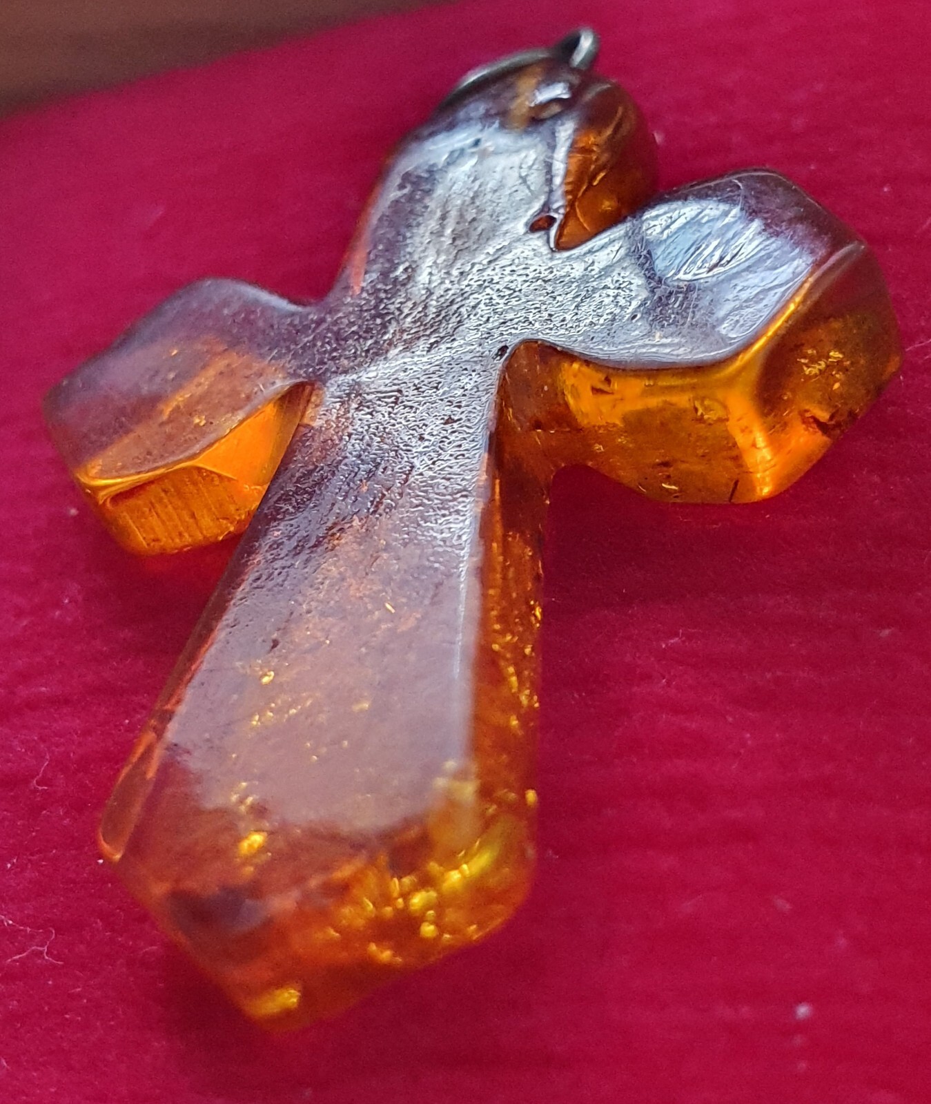 Artisan Amber Composite Silver Tone Cross Christian Religious Faith Pendant