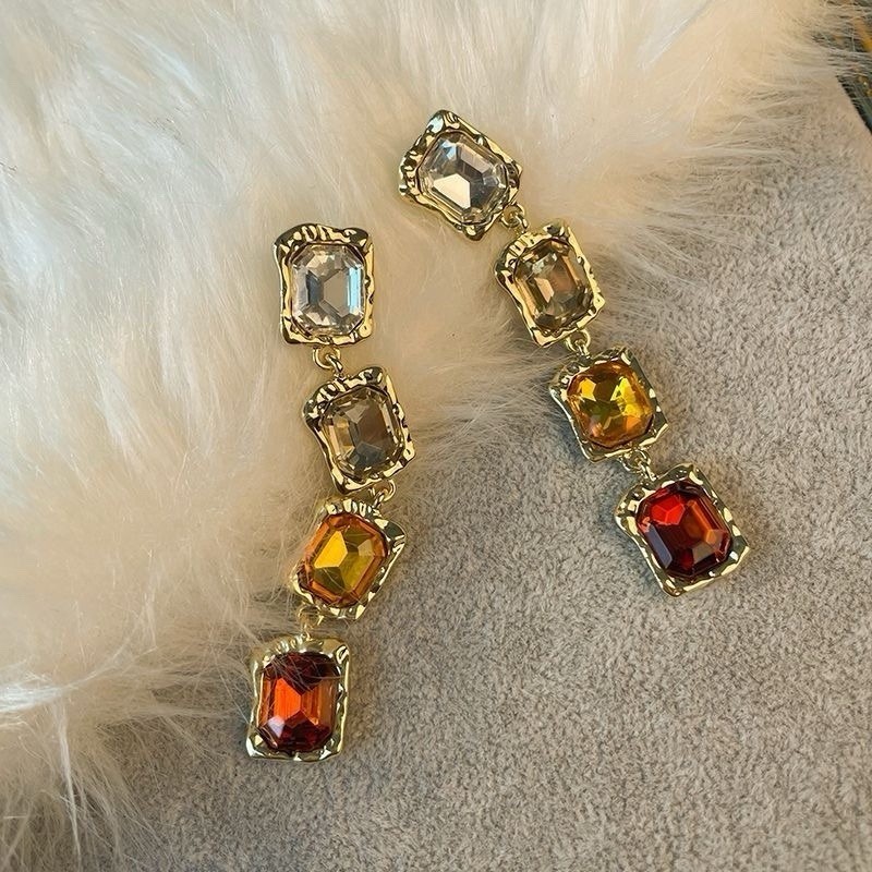 Multicolor Vintage Crystal Drop Earrings & Necklace Set Statement Jewelry