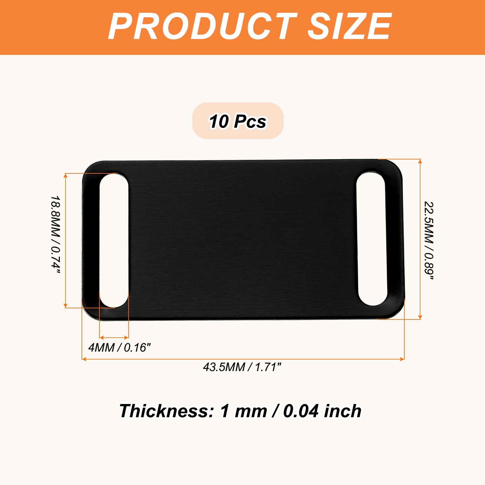10Pcs Anodized Aluminum Blank Tags 43 mm Sided Pet ID Stamping Tags Black