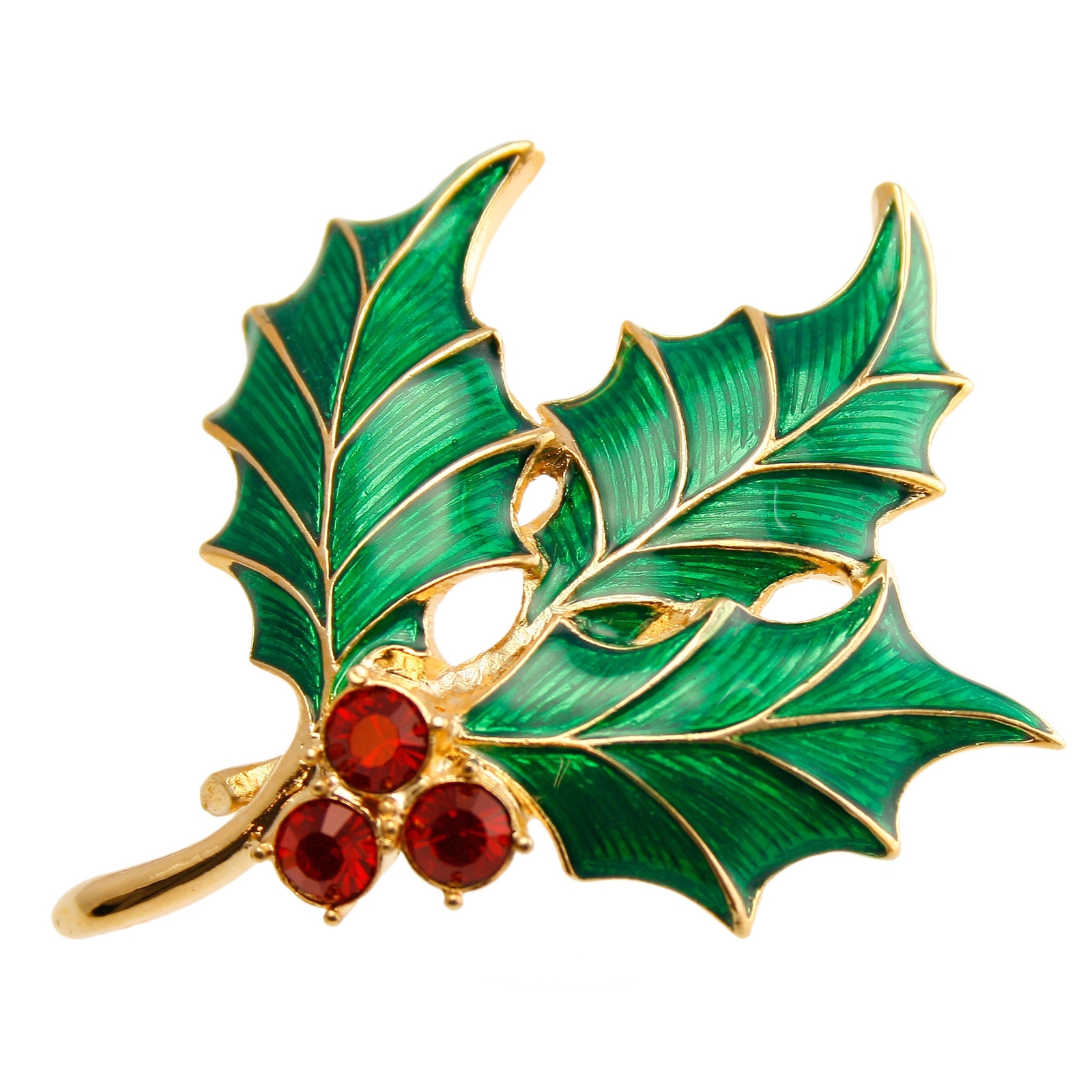 Holly Pin Brooch Gold Plated Metal Alloy Set With Enamel And Sparkling Crystals