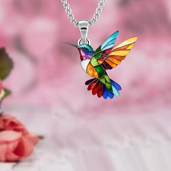 Colorful Hummingbird Necklace 2D Hummingbird Necklace Bird Necklace For Women
