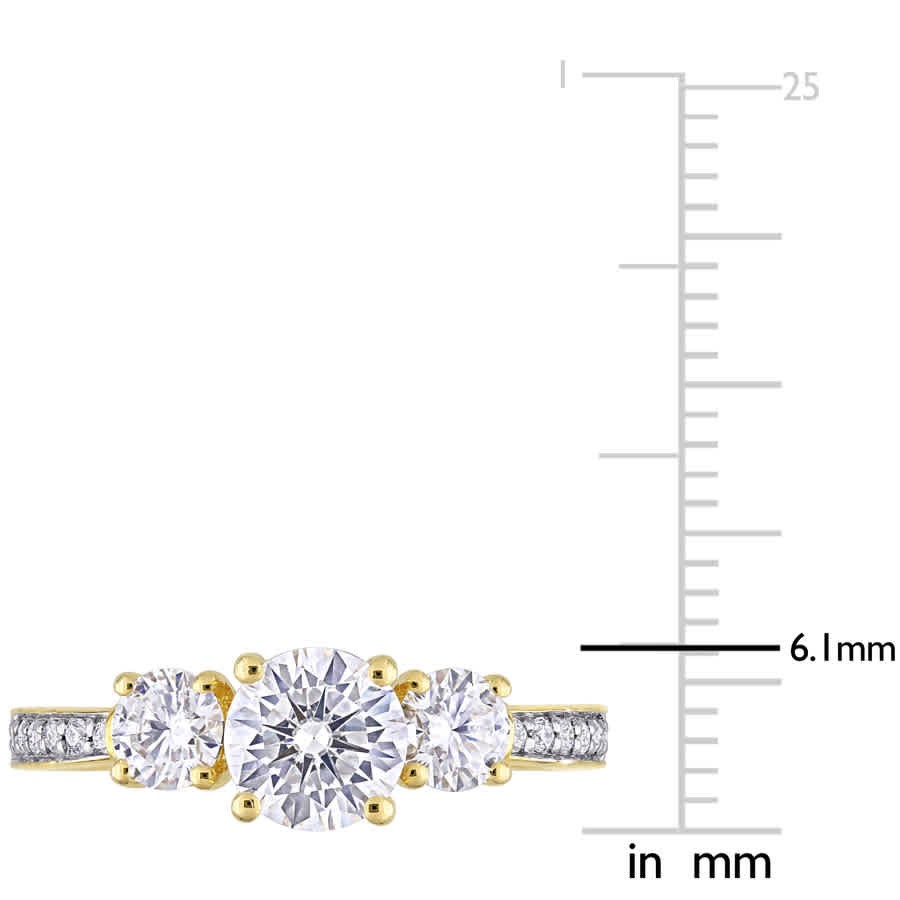 AMOUR 1 3/8 CT DEW Created Moissanite 3-sTone Engagement Ring In 10K Yellow Gold