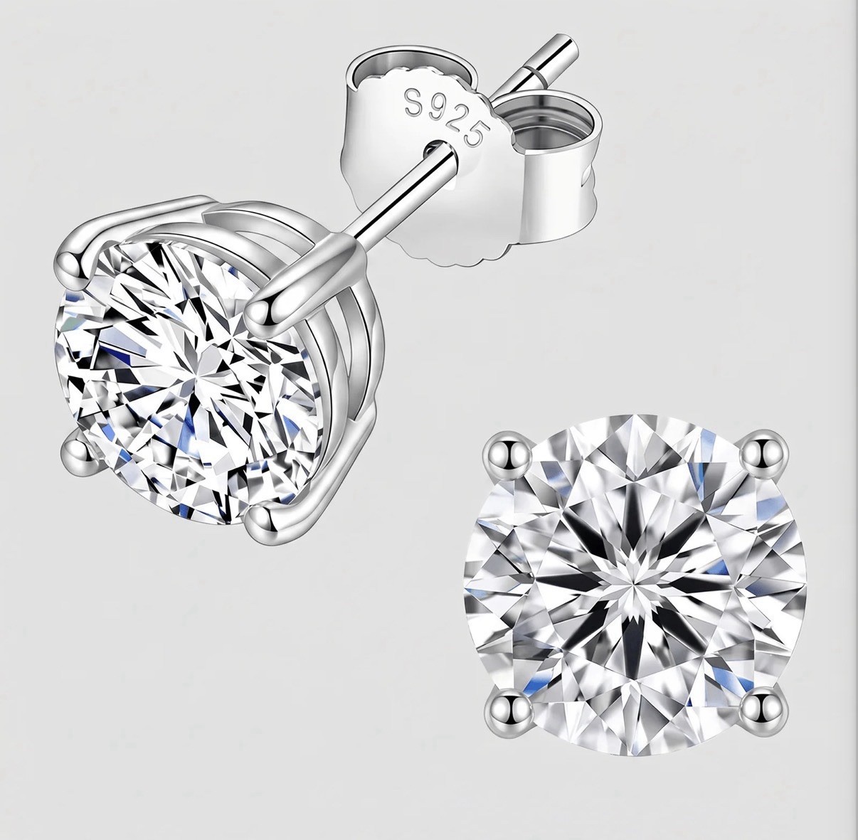 S925 Sterling Silver Round White CZ Stud Earrings