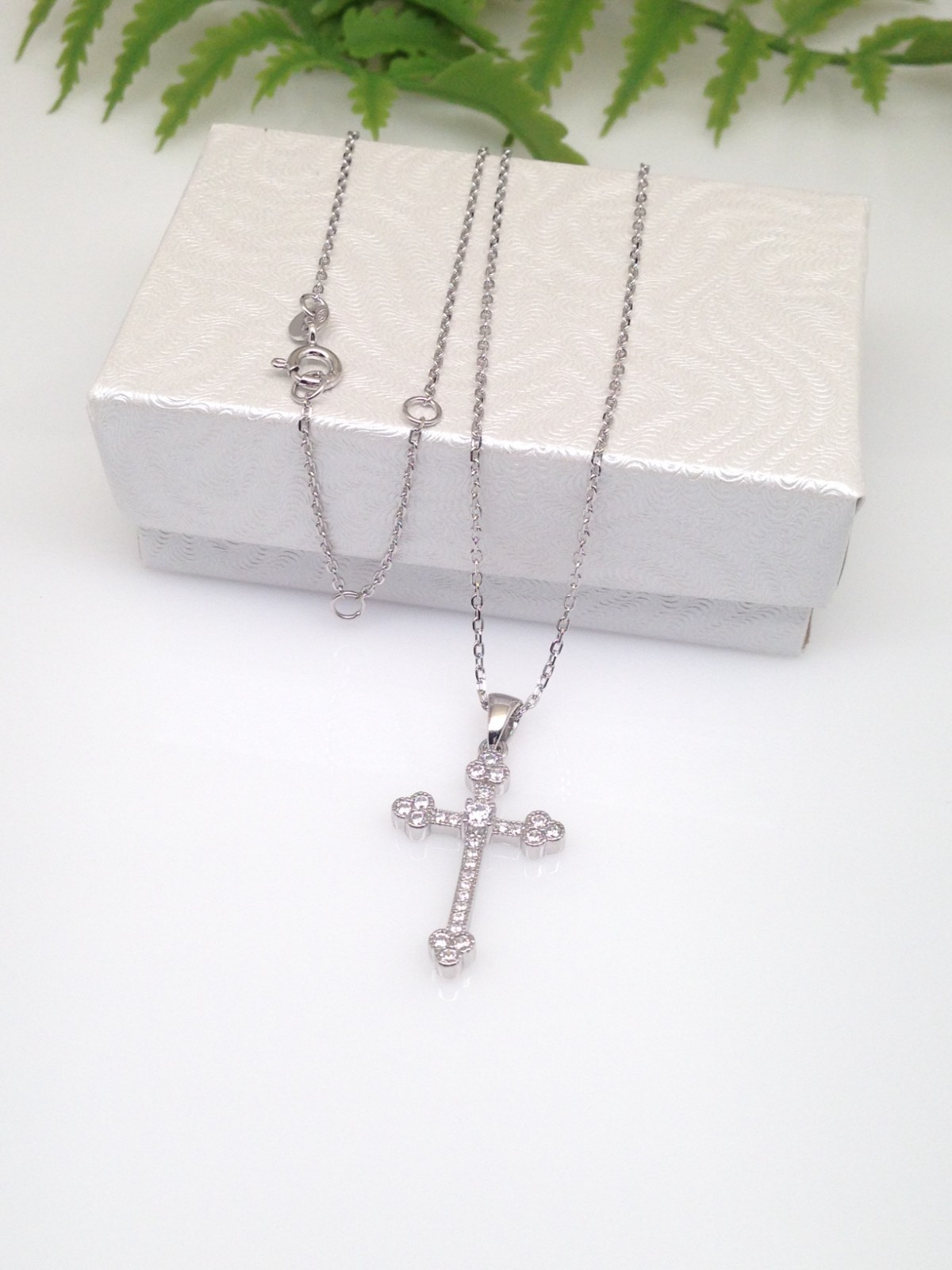 925 Sterling Silver CZ Orthodox Cross Pendant Necklace Small 21mm0.83″ 18″ Women