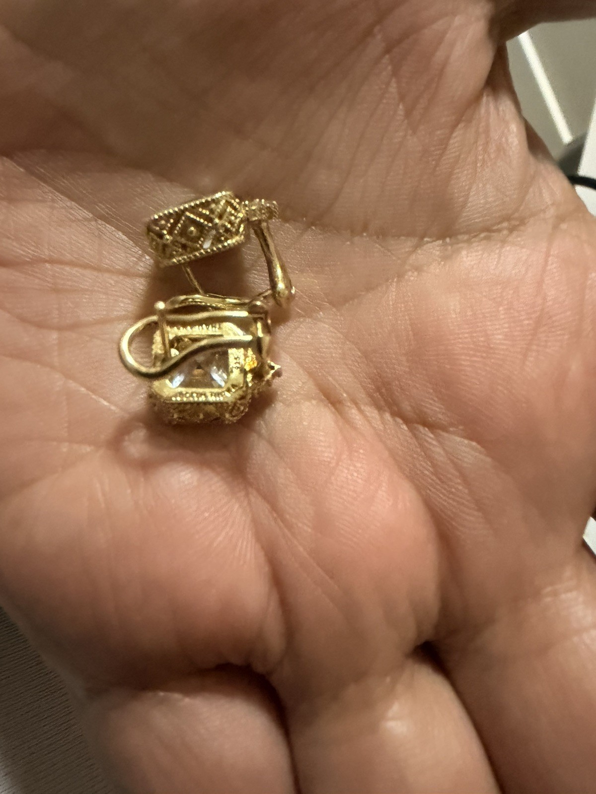 Judith Ripka Gold Vermeil 925 Sterling Silver Square CZ Omega Back Earrings 6.5g