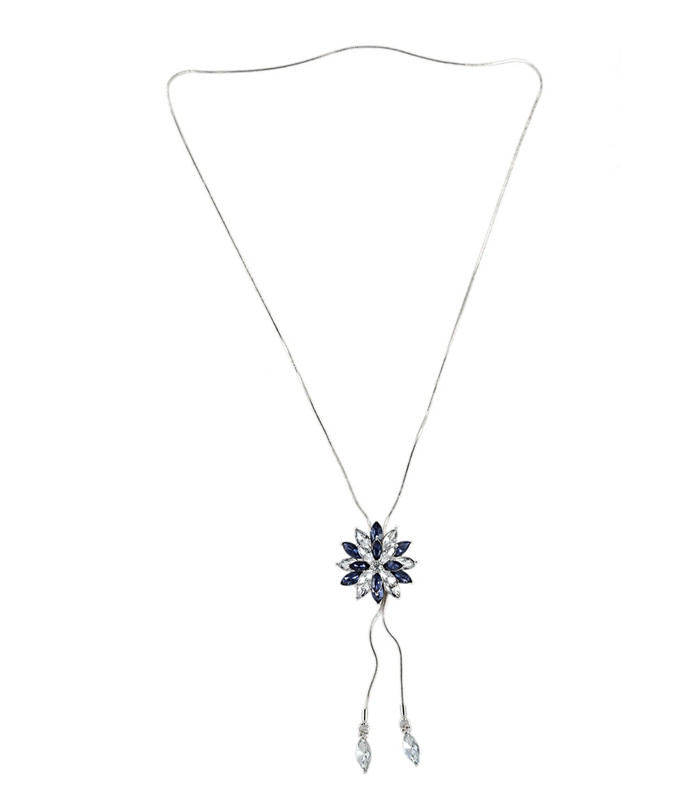New Women Long Silver Tassel Cluster CZ Flower Pendant Necklace Chain Sweater SC