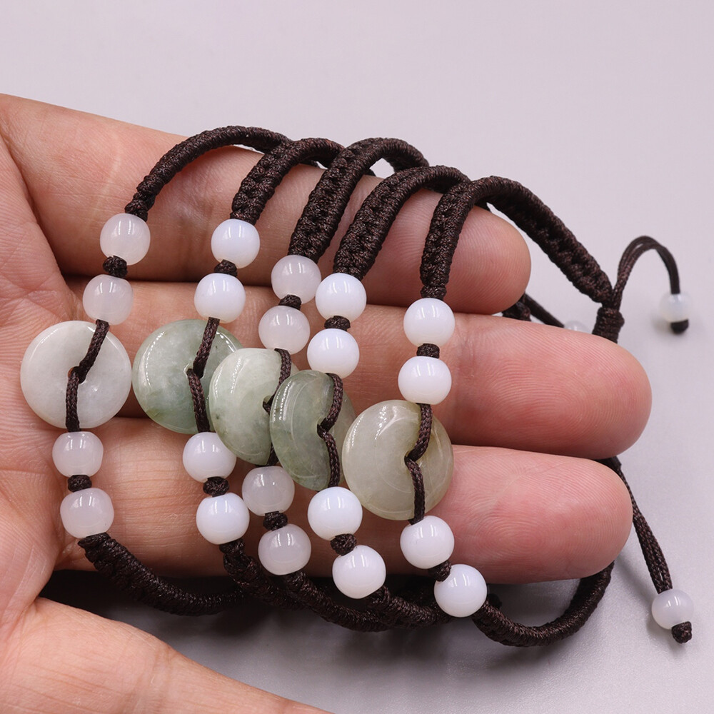 5pcs Real Grade A Natural Jade Men Women Lucky Circle Peace Beads Bracelet