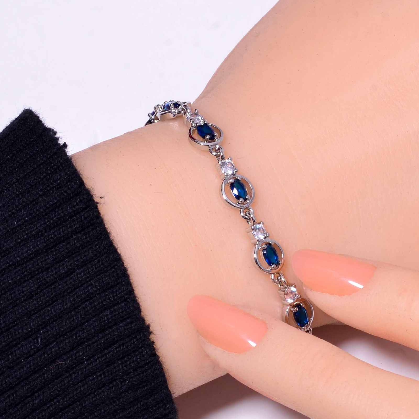 Blue Sapphire & CZ – Simulated 925 Sterling Silver Tennis Bracelet 8.99″ B069542